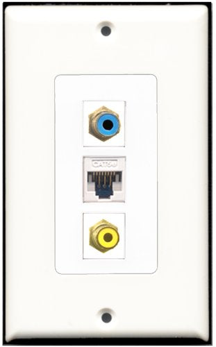 RiteAV 1 Port RCA Yellow 1 RCA Blue 1 Cat5e Ethernet White Wall Plate OVERSIZED