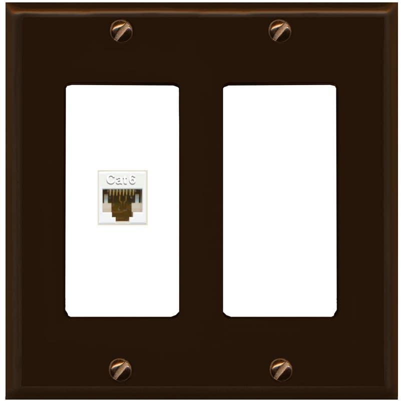 RiteAV 1 Port Cat6 Ethernet Wall Plate Female-Female - 2 Gang [Brown/White]