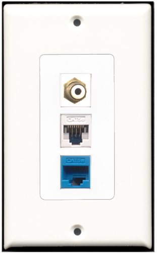 RiteAV 1 Port RCA White 1 Cat5e Ethernet White 1 Cat5e Ethernet Blue Wall Plate OVERSIZED