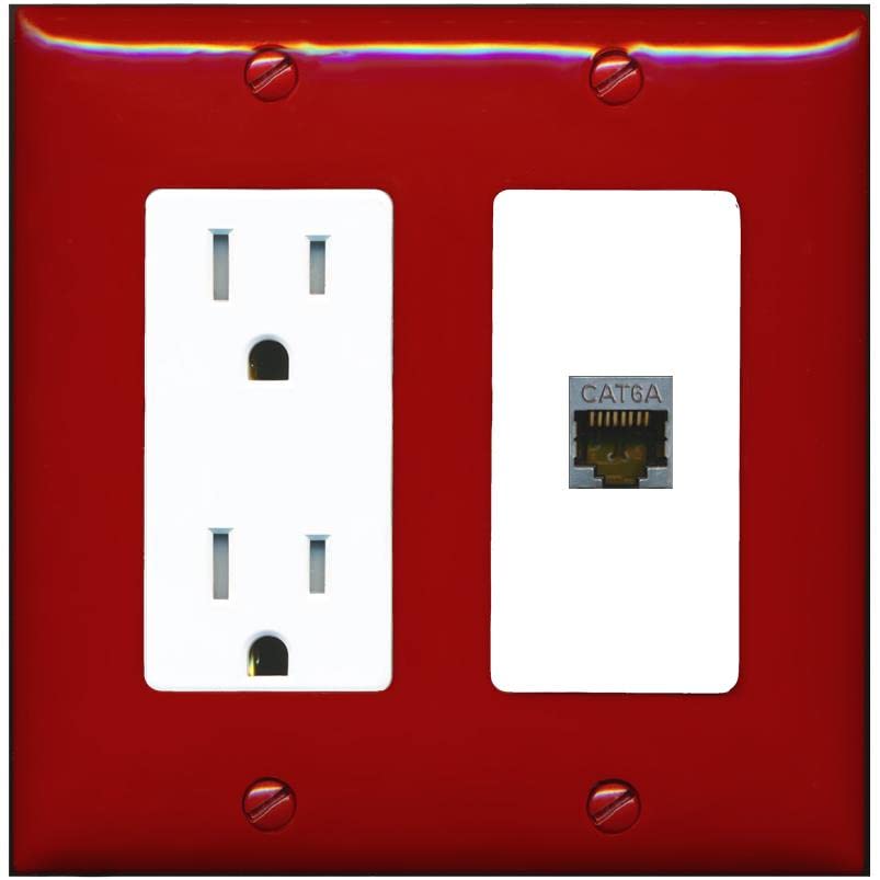 RiteAV 1 Port Cat6A Wall Plate - Tamper-Resistant [Red/White]