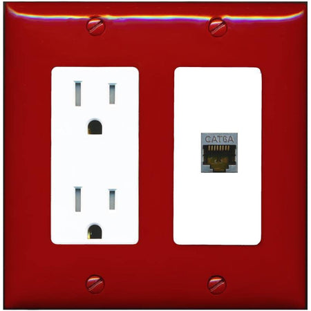 RiteAV 1 Port Cat6A Wall Plate - Tamper-Resistant [Red/White]