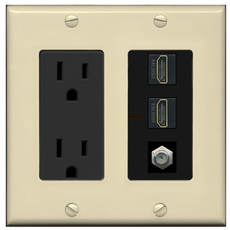 COAX 2 HDMI Wall Plate-Outlet Ivory/Black