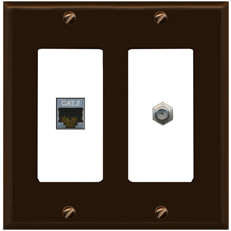 RiteAV Coax and Cat7 Wall Plate - 2 Gang [Brown/White]