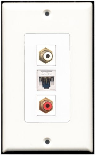 RiteAV 1 Port RCA Red 1 RCA White 1 Cat5e Ethernet White Wall Plate OVERSIZED