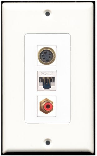 RiteAV 1 Port RCA Red 1 S-Video 1 Cat5e Ethernet White Wall Plate OVERSIZED