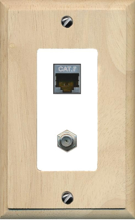 RiteAV Coax and Cat7 Wall Plate - 1 Gang [Wood/White]