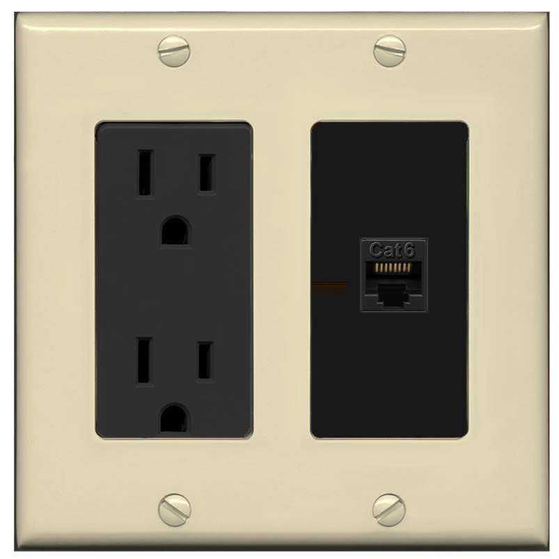 RiteAV 1 Port Cat6 Ethernet Wall Plate Female-Female - Outlet [Ivory/Black]