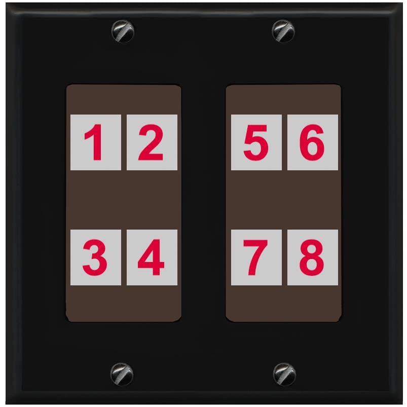 RiteAV - Custom Wall Plate 8 Port - 2 Gang [Black/Brown]