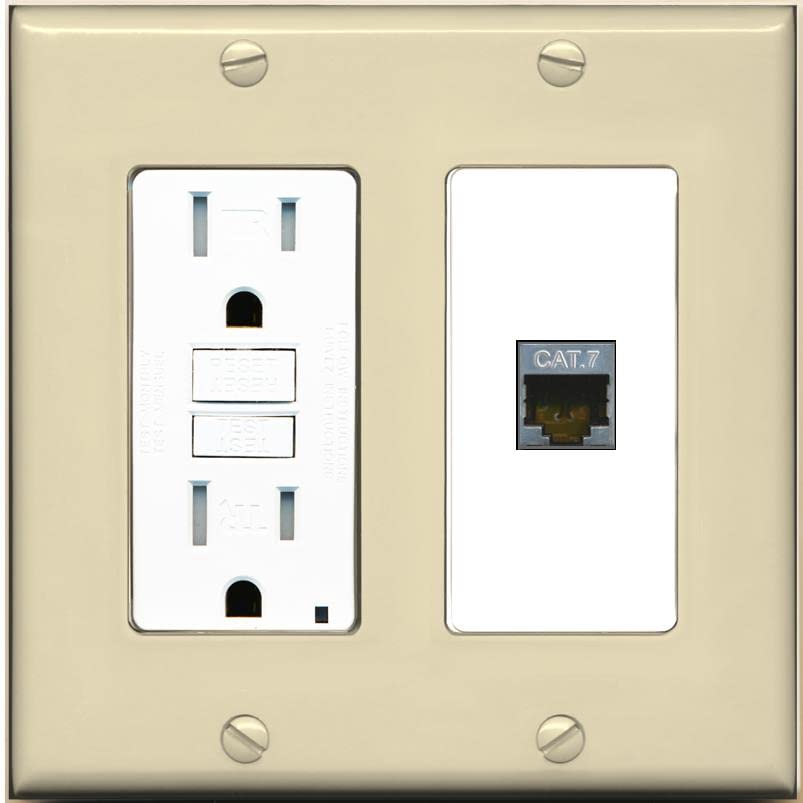RiteAV 1 Port Cat7 Shielded Ethernet Wall Plate - GFCI [Ivory/White]