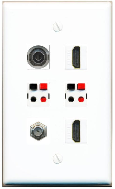 RiteAV 3.5mm COAX 2 HDMI 2 SPEAKER Flat/Solid Wall Plate [White]