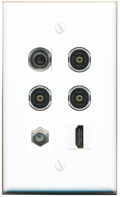 RiteAV 3.5mm Coax HDMI 3 TOSLINK Flat/Solid Wall Plate [White]