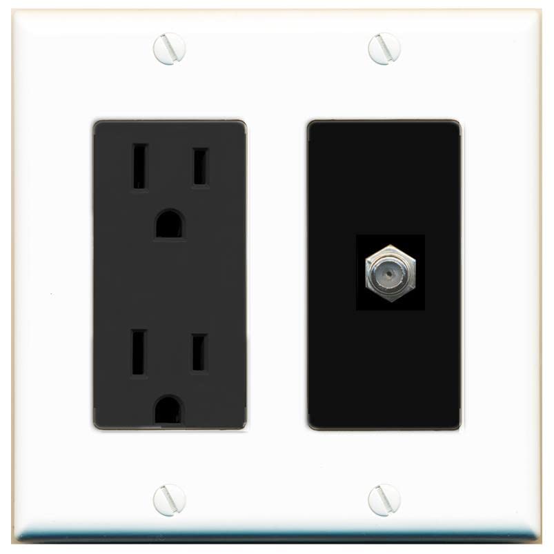 RiteAV 1 Port Coax Cable TV F-Type Wall Plate - Outlet [White/Black]