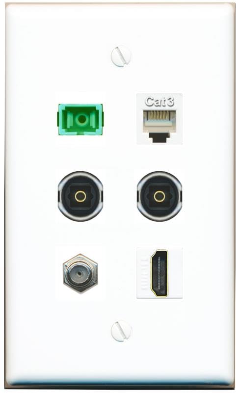RiteAV Coax HDMI Phone SC-APC-SX 2 TOSLINK Flat/Solid Wall Plate [White]