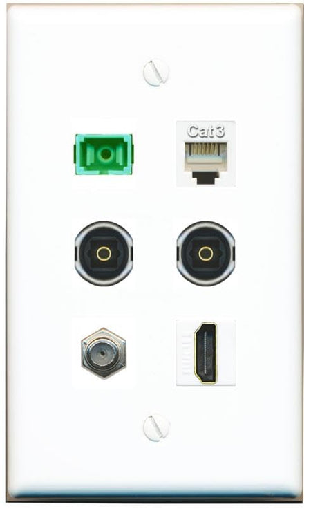 RiteAV Coax HDMI Phone SC-APC-SX 2 TOSLINK Flat/Solid Wall Plate [White]