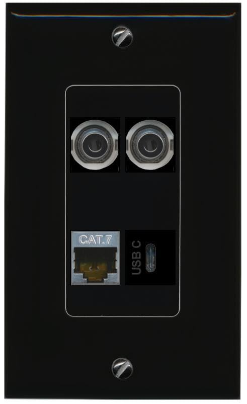 RiteAV 2 3.5mm CAT7 USBC Wall Plate Decorative [Black]
