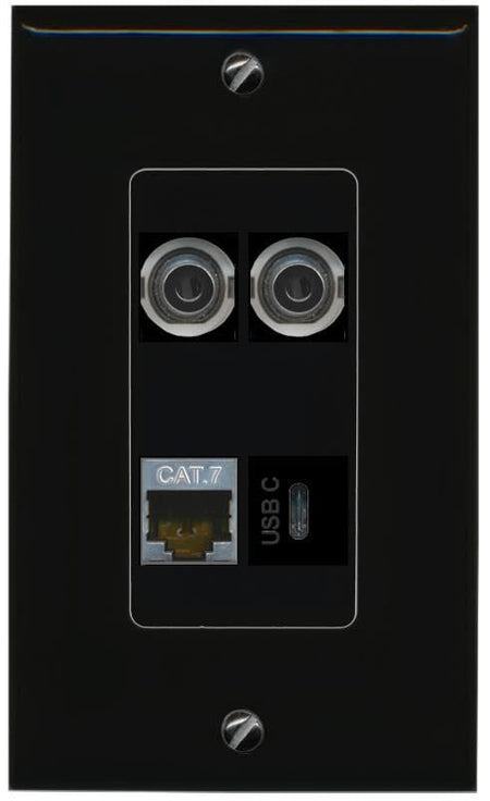 RiteAV 2 3.5mm CAT7 USBC Wall Plate Decorative [Black]