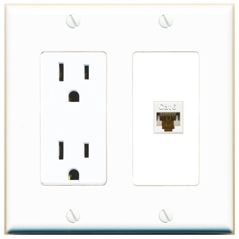 RiteAV 1 Port Cat6 Ethernet Wall Plate Female-Female - Outlet [White/White]