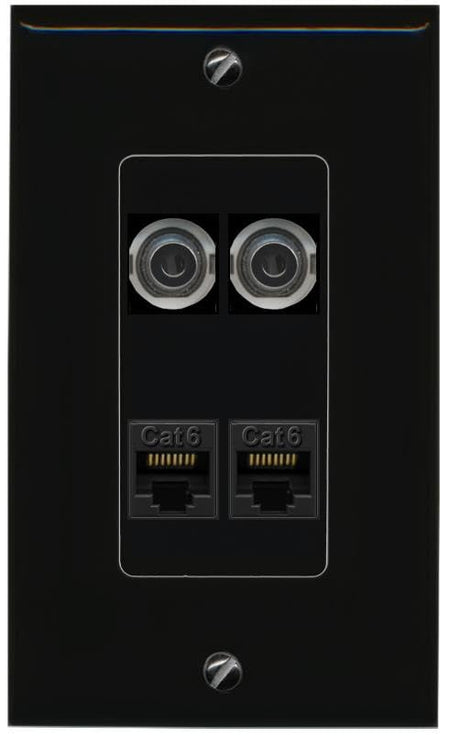 RiteAV 2 3.5mm 2 CAT6 Wall Plate Decorative [Black]
