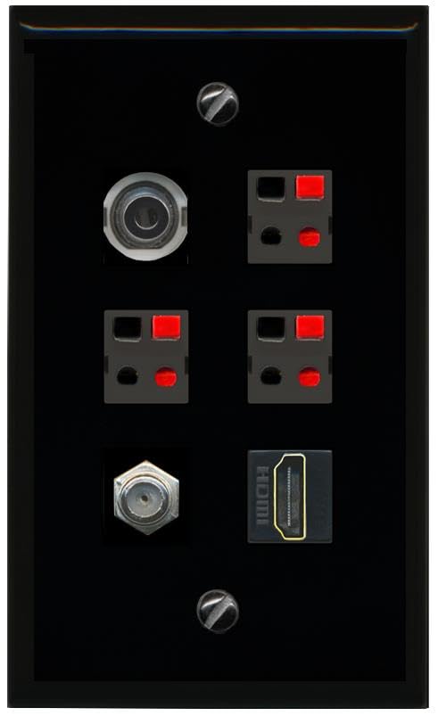 RiteAV 3.5mm COAX HDMI 3 SPEAKER Flat/Solid Wall Plate [Black]