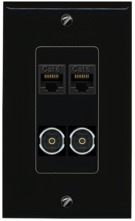 RiteAV 2 CAT6 2 TOSLINK Wall Plate Decorative [Black]
