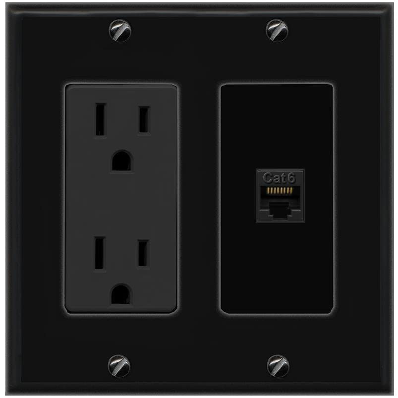 RiteAV 1 Port Cat6 Ethernet Wall Plate Female-Female - Outlet [Black/Black]