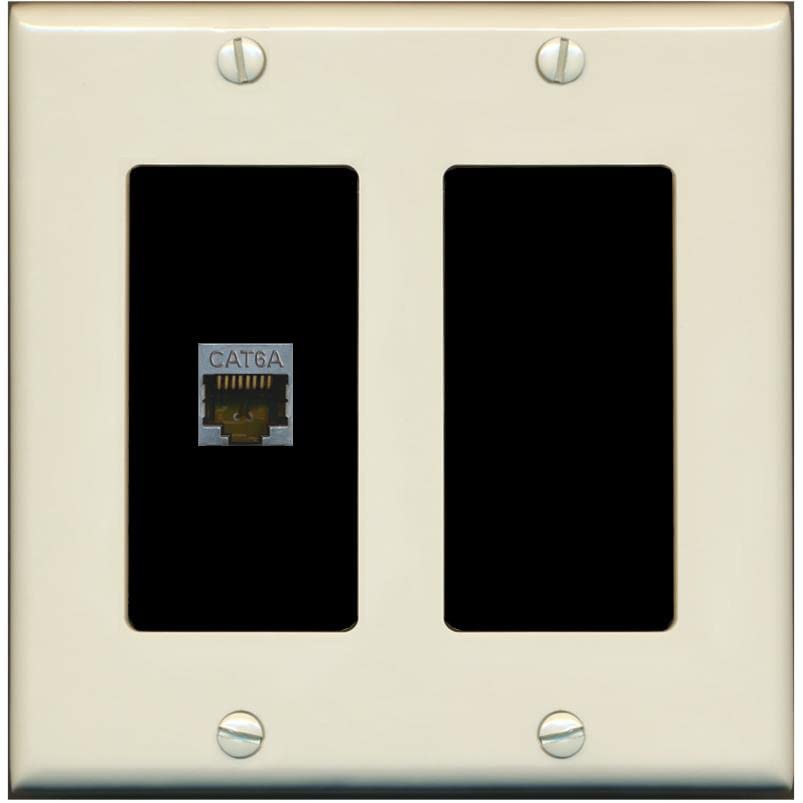 RiteAV 1 Port Cat6A Wall Plate - 2 Gang [Light-Almond/Black]