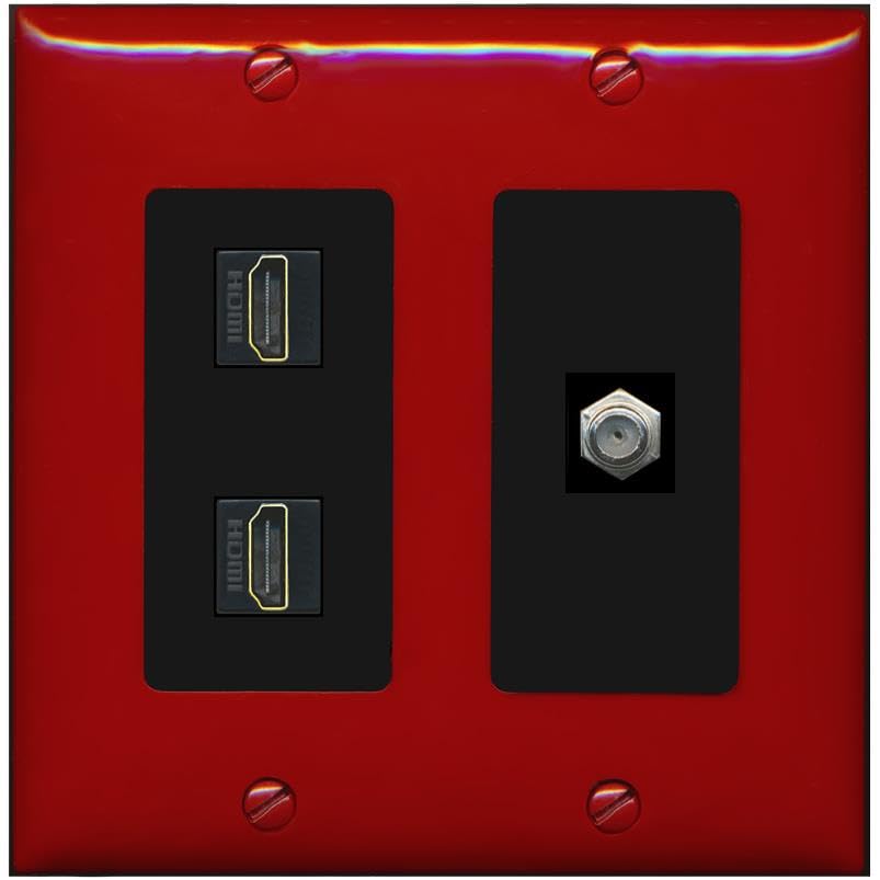 COAX 2 HDMI Wall Plate-2 Gang Red/Black