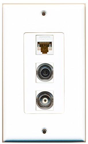 RiteAV 1 Port 3.5mm 1 Port BNC 1 Port Cat6 Ethernet White Wall Plate OVERSIZED