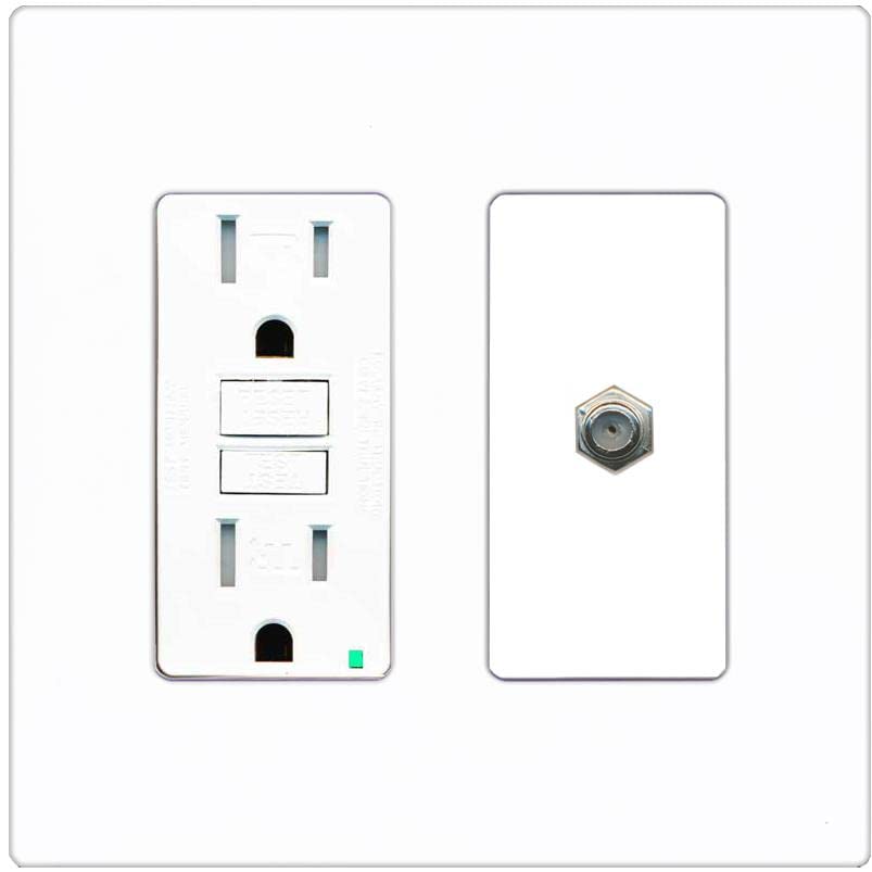 RiteAV 1 Port Coax Cable TV F-Type Wall Plate - GFCI [Screwless White]