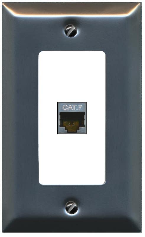 RiteAV 1 Port Cat7 Shielded Ethernet Wall Plate - 1 Gang [Stainless/White]