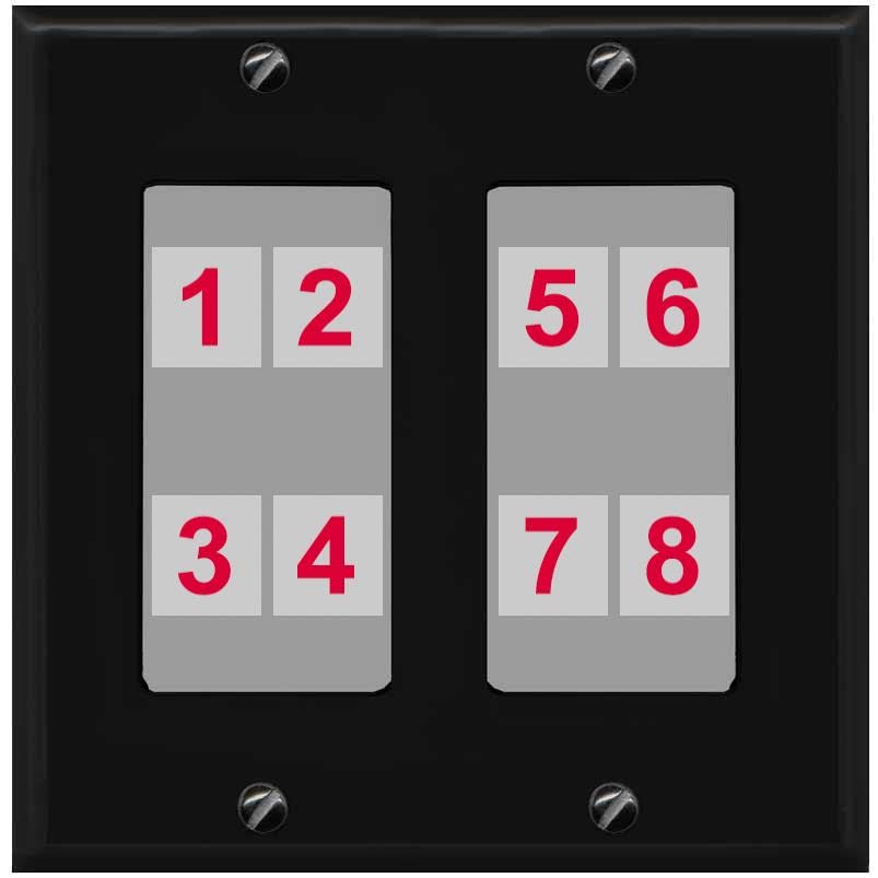 RiteAV - Custom Wall Plate 8 Port - 2 Gang [Black/Gray]
