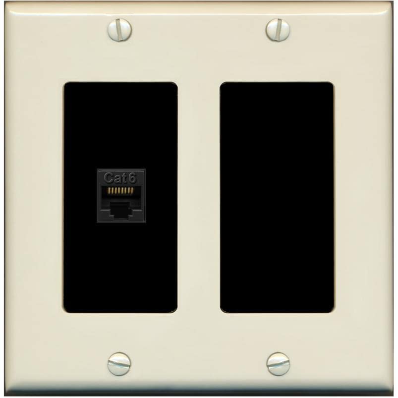 RiteAV 1 Port Cat6 Ethernet Wall Plate Female-Female - 2 Gang [Light-Almond/Black]