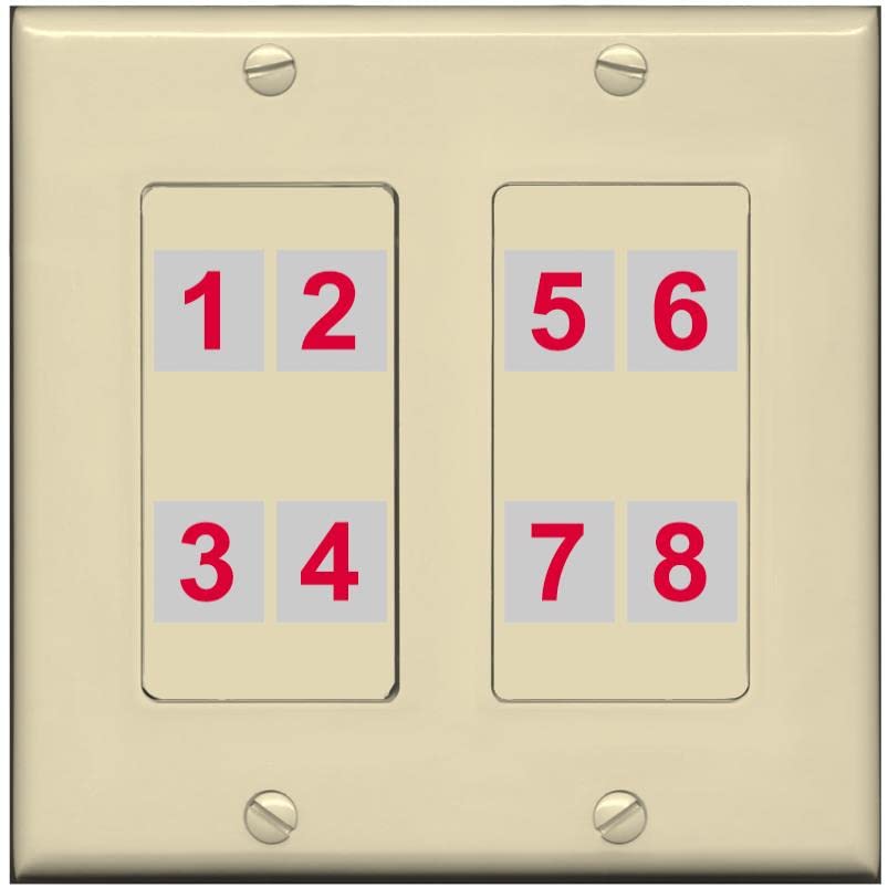 RiteAV - Custom Wall Plate 8 Port - 2 Gang [Ivory/Ivory]