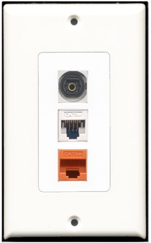 RiteAV 1 Port Toslink 1 Cat5e Ethernet White 1 Cat5e Ethernet Orange Wall Plate OVERSIZED