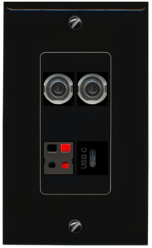 RiteAV 2 3.5mm SPEAKER USBC Wall Plate Decorative [Black]