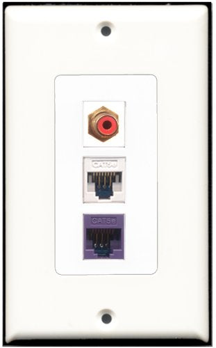 RiteAV 1 Port RCA Red 1 Cat5e Ethernet White 1 Cat5e Ethernet Purple Wall Plate OVERSIZED