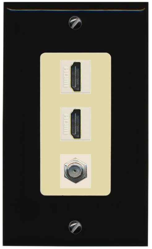 Coax 2 HDMI Wall Plate-1 Gang Black/Ivory