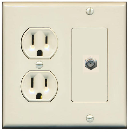 RiteAV 1 Port Coax Cable TV F-Type Wall Plate - Round Outlet [Light-Almond]