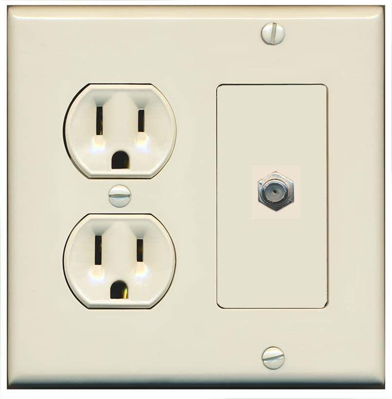 RiteAV 1 Port Coax Cable TV F-Type Wall Plate - Round Outlet [Light-Almond]