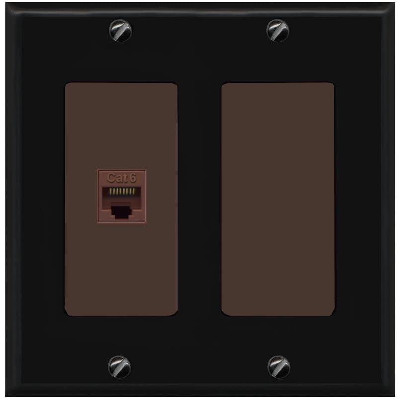 RiteAV 1 Port Cat6 Ethernet Wall Plate Female-Female - 2 Gang [Black/Brown]