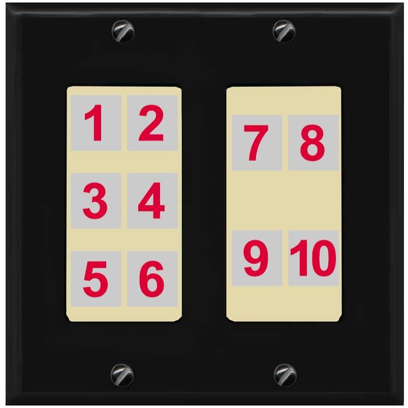 RiteAV - Custom Wall Plate 10 Port - 2 Gang [Black/Ivory]