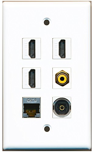 RiteAV - 3 HDMI 1 Port RCA Yellow 1 Port Shielded Cat6 Ethernet 1 Port Toslink Wall Plate