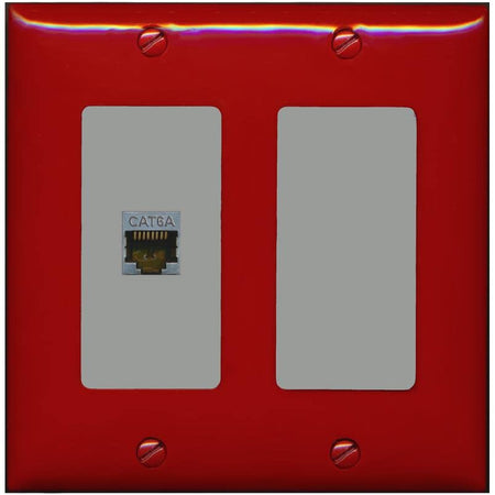 RiteAV 1 Port Cat6A Wall Plate - 2 Gang [Red/Gray]