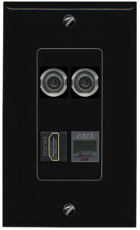 RiteAV 2 3.5mm HDMI PHONE Wall Plate Decorative [Black]