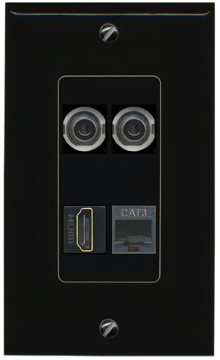 RiteAV 2 3.5mm HDMI PHONE Wall Plate Decorative [Black]