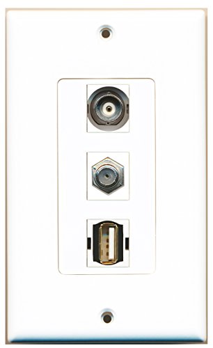 RiteAV 1 Port Coax Cable TV- F-Type 1 Port USB A-A 1 Port BNC Wall Plate OVERSIZED