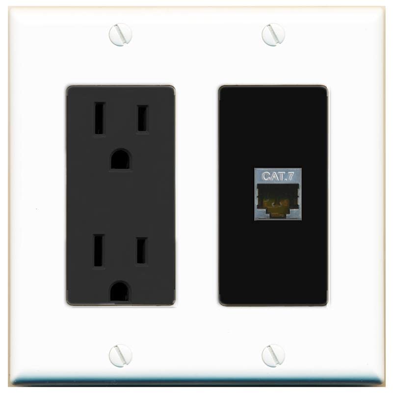 RiteAV 1 Port Cat7 Shielded Ethernet Wall Plate - Outlet [White/Black]