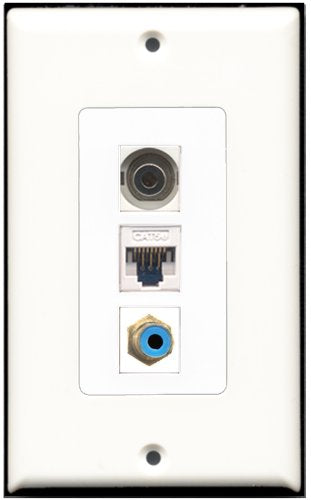 RiteAV 1 Port RCA Blue 1 3.5mm 1 Cat5e Ethernet White Wall Plate OVERSIZED