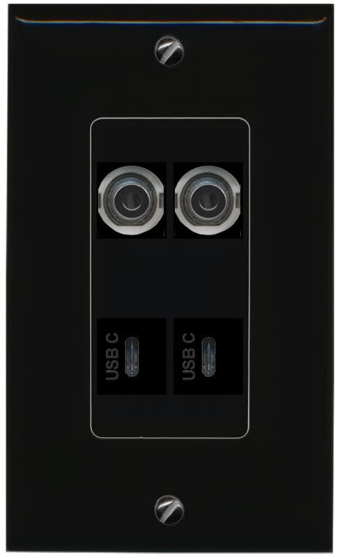 RiteAV 2 3.5mm 2 USBC Wall Plate Decorative [Black]