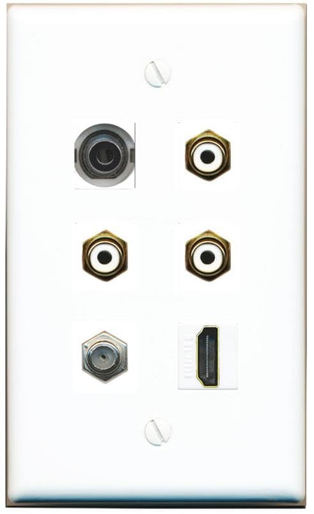 RiteAV 3.5mm Coax HDMI 3 RCA-White Flat/Solid Wall Plate [White]